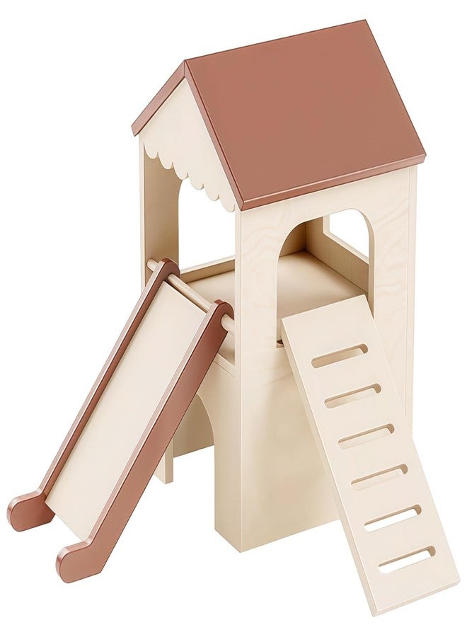 Varku Guinea Pig Wooden Hideout with Loft Slide, Two-Level Design, Adjustable Ramp, Dual Slide, Spacious and Comfortable Hideout for Hamsters, Rabbits Easy to Clean, Sturdy Wood Construction - Image 1